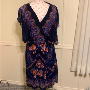 Floral Sheer Navy blue fully lined Dress Size 14 Like NEW all seasons Beautiful